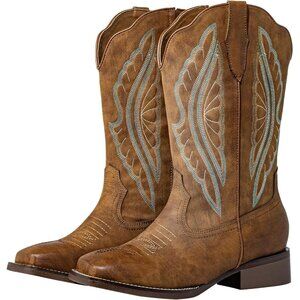 SheSole Womens Brown Extra Wide Calf Boots with Hidden Stretch Panel for Fuller